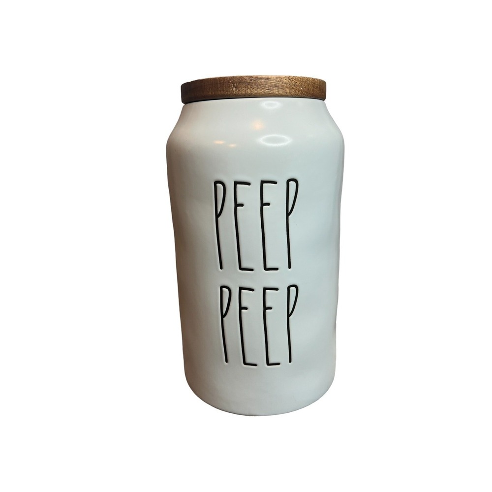 Rae Dunn 2021 Easter Blue Canister "PEEP PEEP" Wood Lid HTF